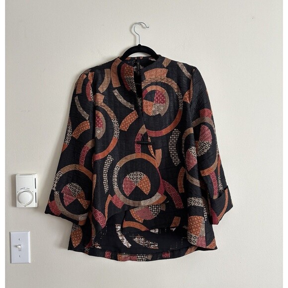 IC by Connie K Small Asymmetrical Jacket‎ Shirt Artsy Boho Abstract Black Orange - Picture 1 of 6